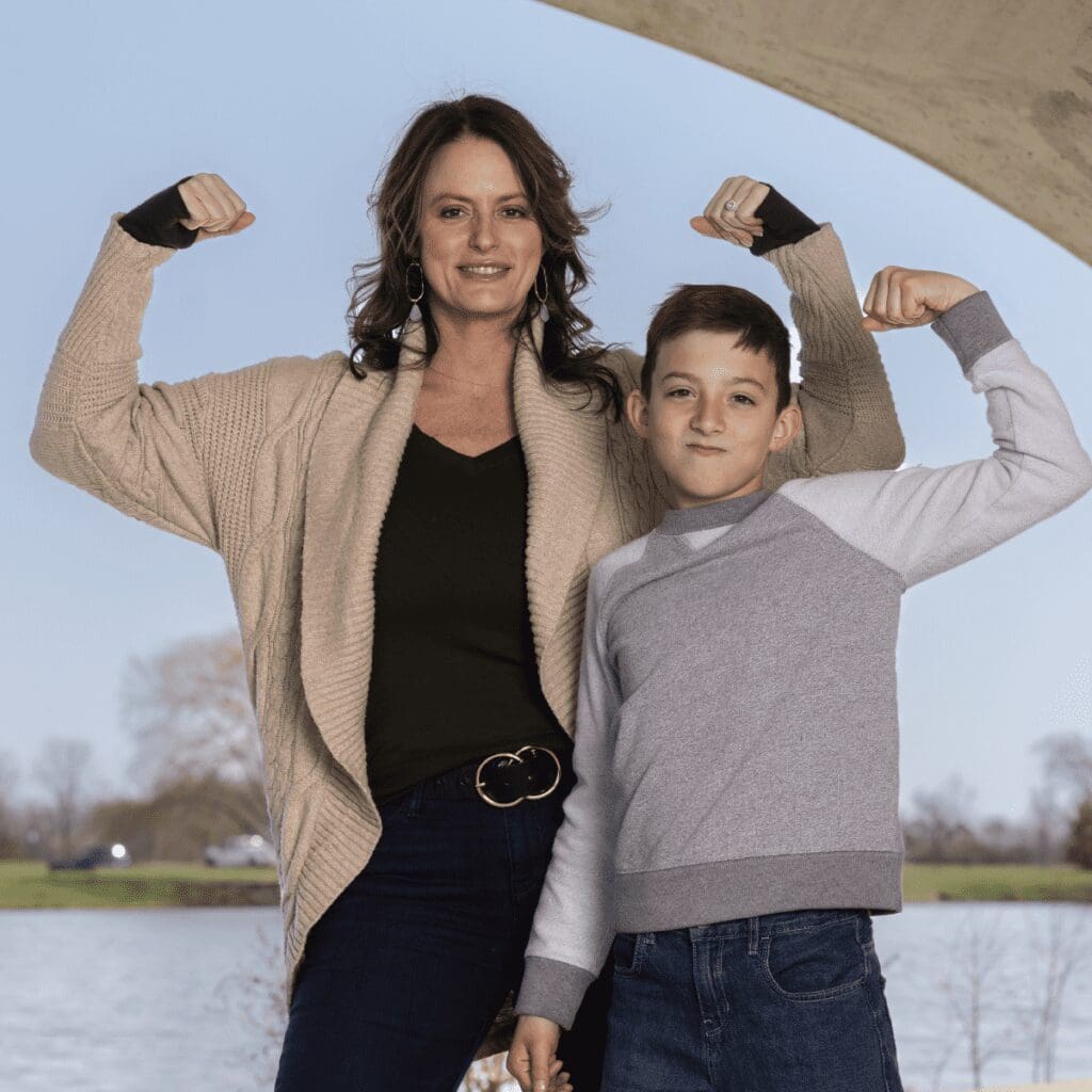 Mother and Son Flexing Muscles